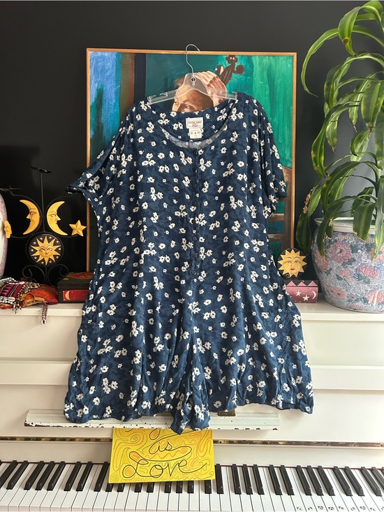 Cotton Ginny Dresses & Skirts - Vintage Cotton Ginny Plus Blue Floral Rayon Button Front Dress L Made Canada